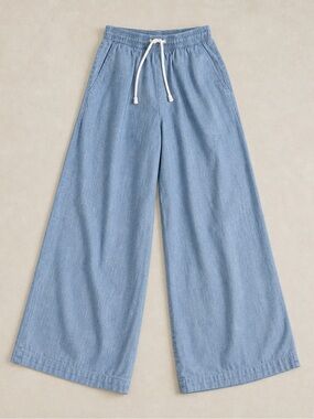 Olive + Oak Women’s Chambray Wide Leg Pants XS Blue Elastic Waist Drawstring